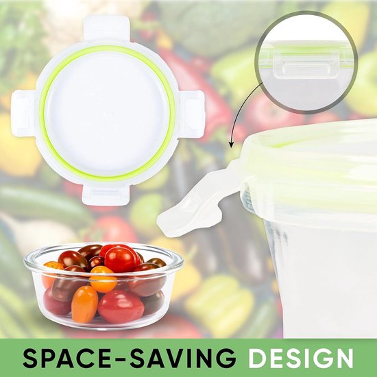 Home Fleek Luchtdichte vierkante glazen voedselcontainers met deksels - stapelbare voedselopslagcontainers, ruimtebesparend, luchtdicht, magnetron, oven en vriezer, veilige maaltijdbereiding (set van