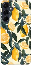 Coque de téléphone compatible avec Samsung Galaxy A55 - Citrons - Fruits - Feuilles - Jaune - Vert - Beige - Coque en Siliconen