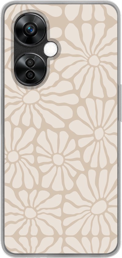 Coque de téléphone compatible avec OnePlus Nord CE 3 Lite - Motif Fleurs - Beige - Marron - Minimaliste - Coque en Siliconen