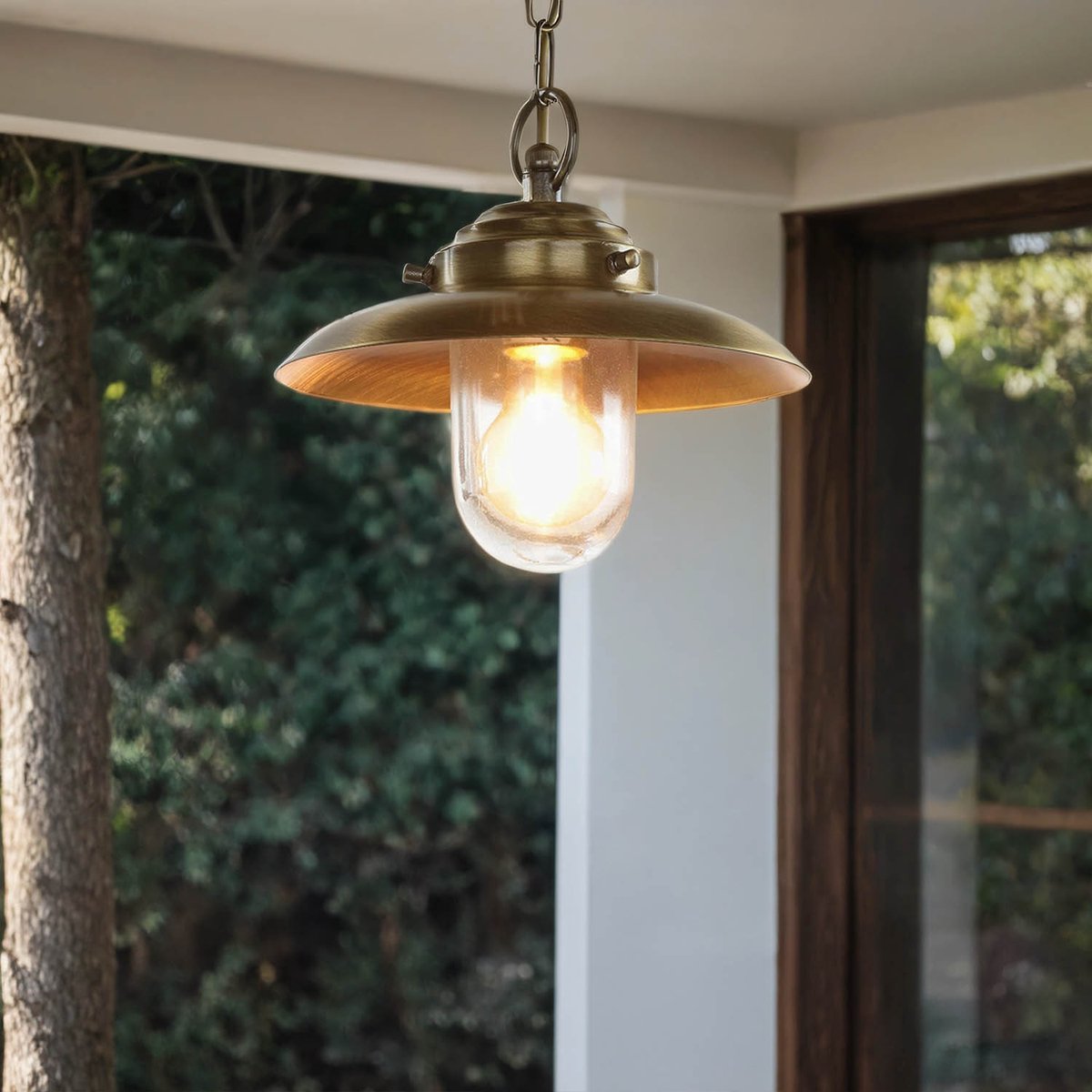 Licht-Erlebnisse - Kavala - Hanglamp - IP54 - E27 - van - Messing Glas - in - Messing antik