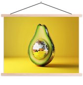 Posterhanger incl. Poster 150x113 cm - Schoolplaat - Avocado - Discobal - Geel - Glitter - Textielposter - Blanke latten