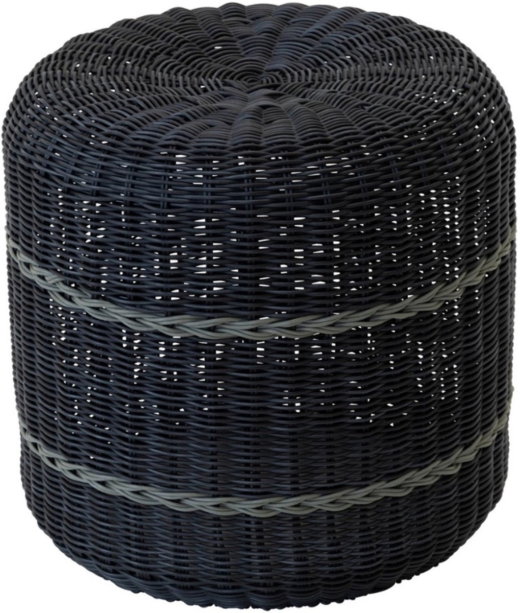 Saigon poef wicker ø41x40cm - zwart