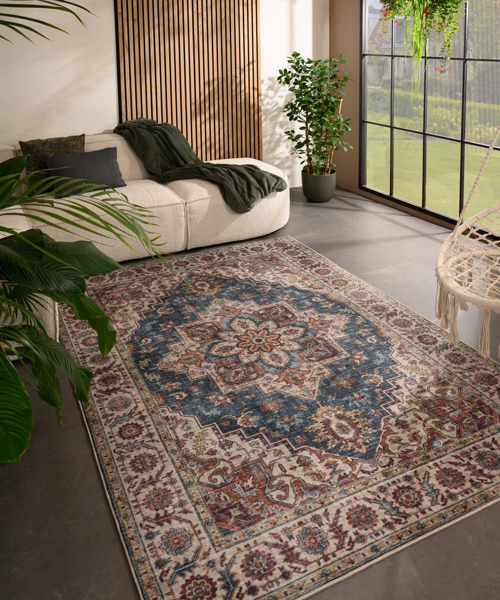 Vintage buitenkleed - Valenca Brio beige/blauw 230x330