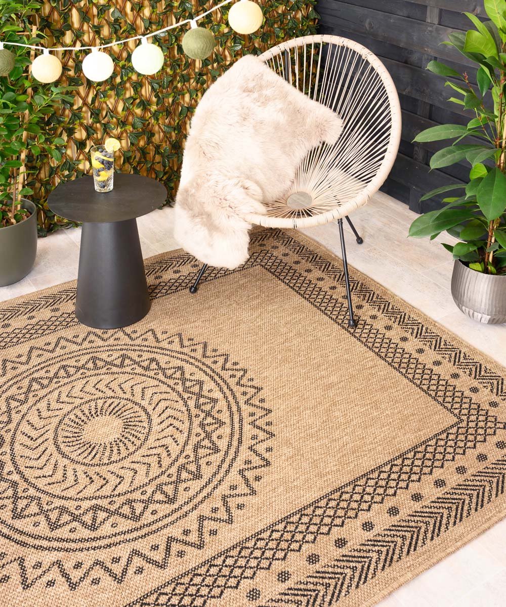 Jute buitenkleed - Boho Mandala beige/zwart 280x370
