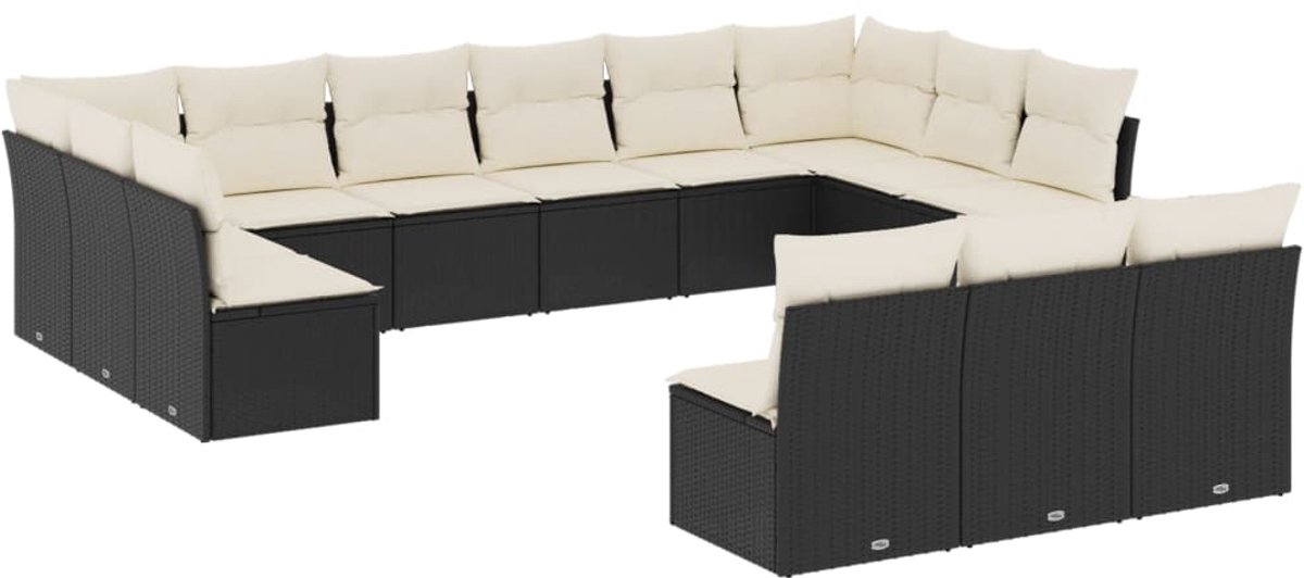 The Living Store 13-delige Loungeset met kussens poly rattan zwart - Loungebank - Tuinset - Lounge Set - Outdoor Furniture - Garden Furniture