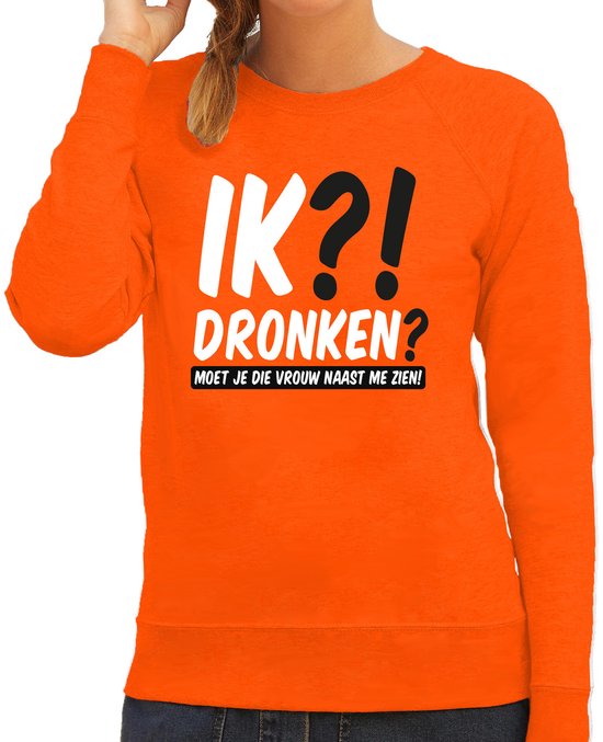 Bellatio Decorations Koningsdag verkleed sweater - ik?! dronken? - oranje - dames XL