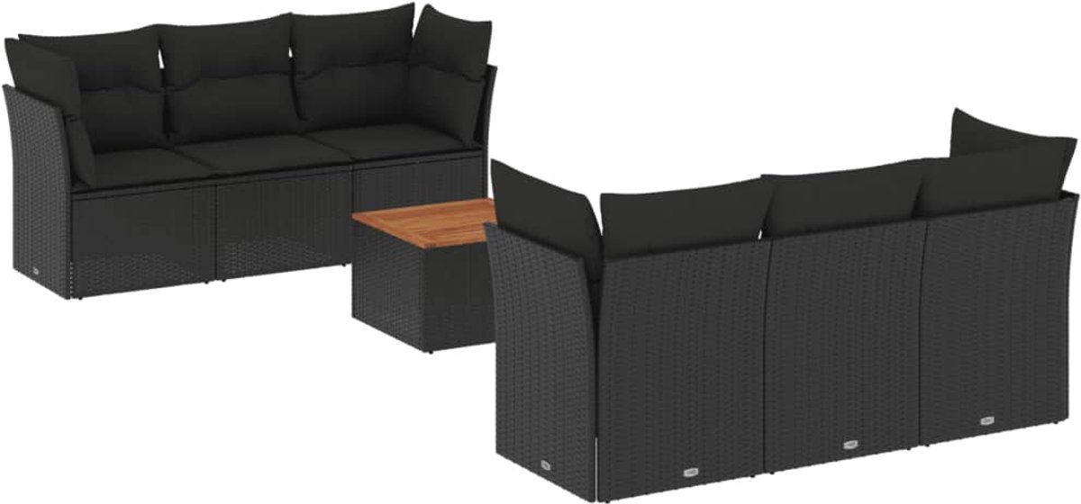 The Living Store 7-delige Loungeset met kussens poly rattan zwart - Loungebank - Lounge Set - Tuinbank - Buitendiner - Tuinmeubels