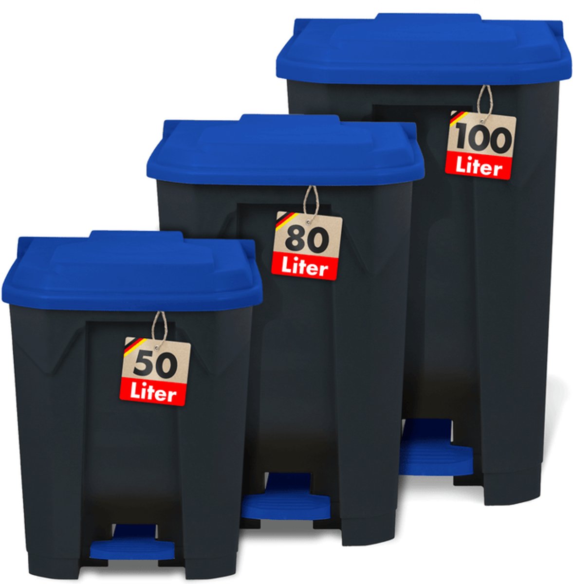 FLOORDIREKT Olaf Afvalemmer - Afvalemmer voor Keuken en Kantoor - Afvalscheidingssysteem - Pedaalemmer met Opstapmechanisme - Blauw - 100 L
