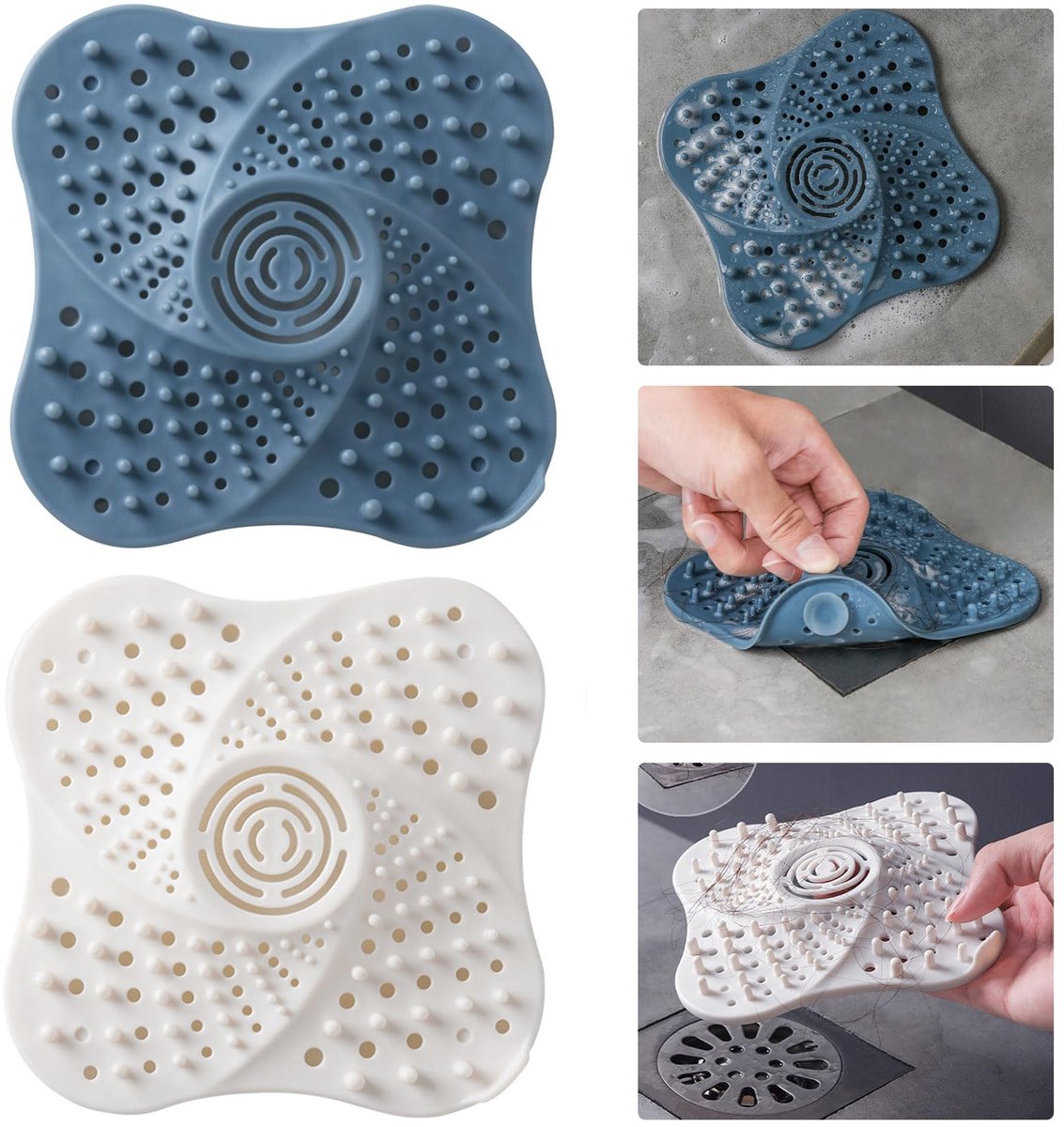 My Ninki ® Flexibele Siliconen Afvoerzeef voor Douche, Badkuip en Keuken - Set van 4 Stuks