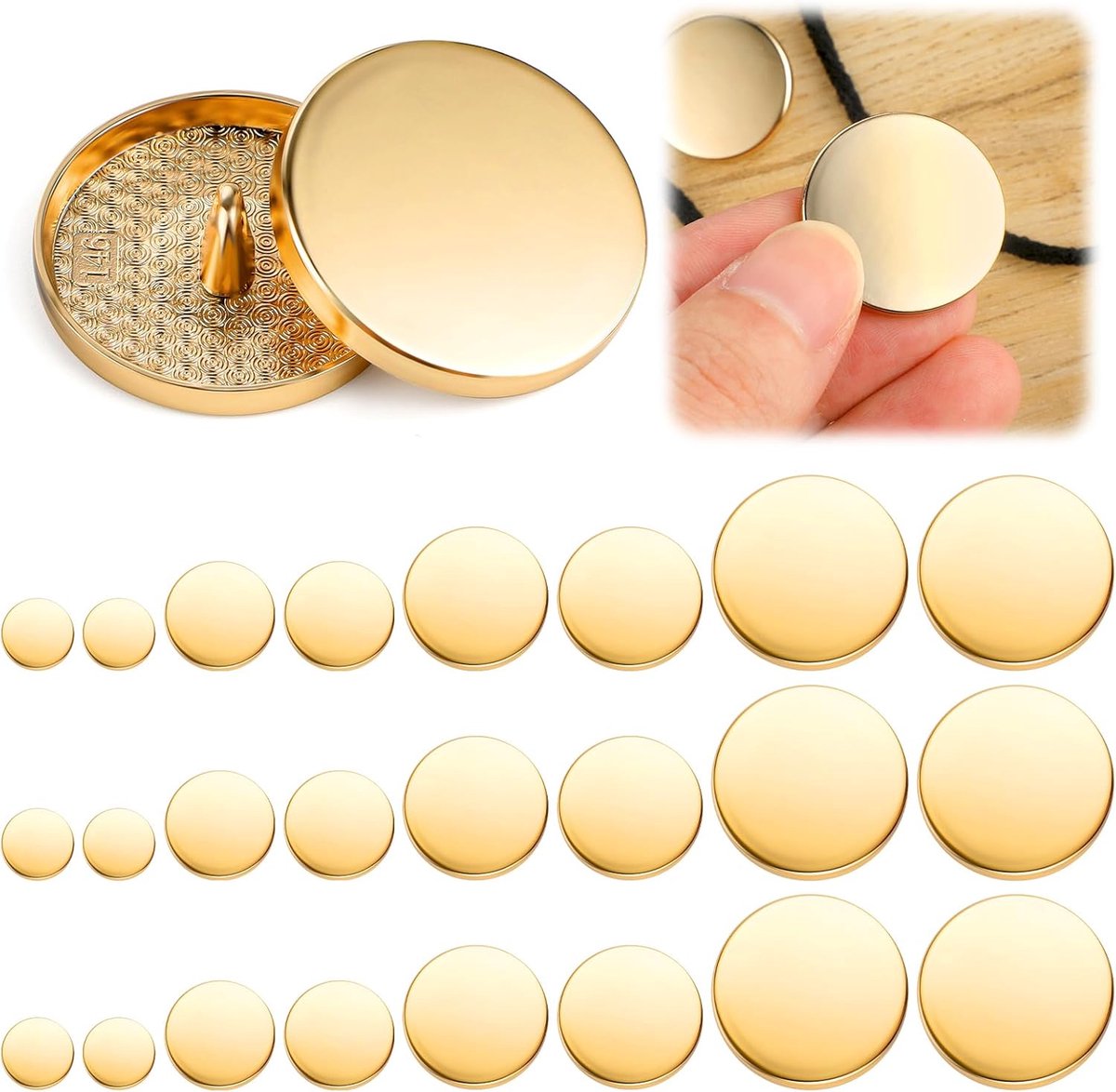 Metalen platte knopen goud - 24 stuks knopen voor kleding (10-25 mm)