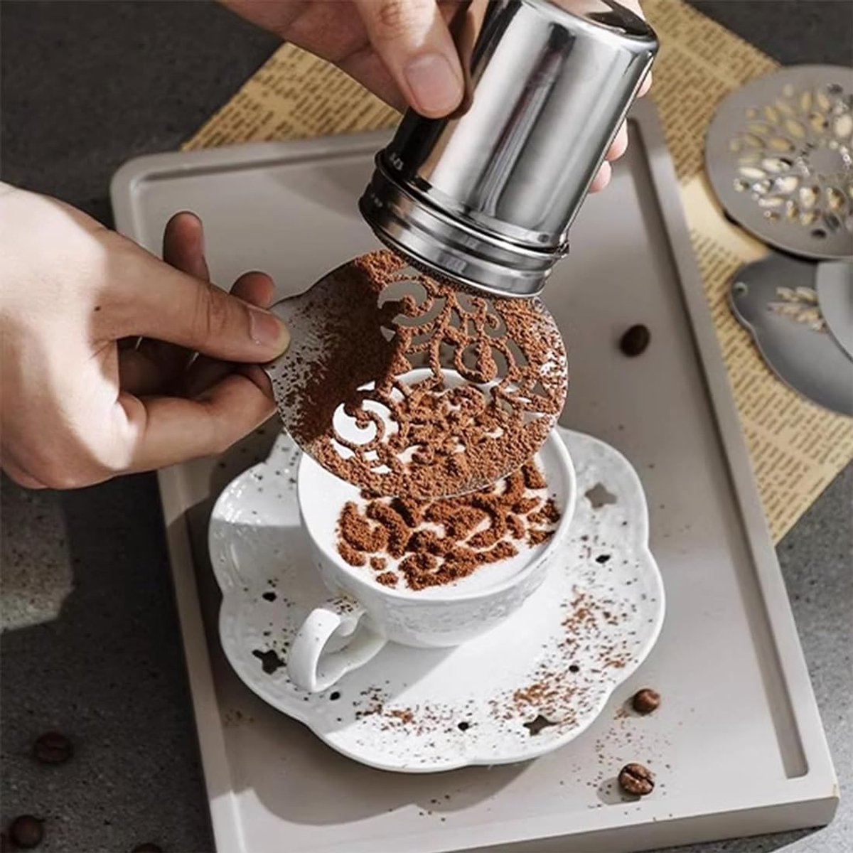 5 stuks roestvrijstalen koffiesjablonen cappuccino barista sjablonen cacao decoratie sjabloon koffieaccessoires DIY kunst sjablonen koffie cappuccino