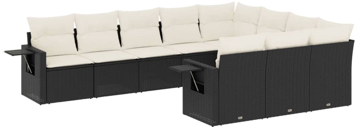 The Living Store 10-delige Loungeset met kussens poly rattan zwart - Loungebank - Tuinset - Lounge Set - Tuinmeubelen - Buitendining