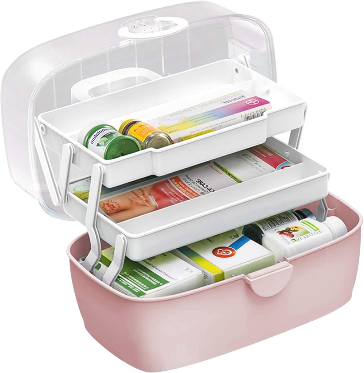 Goedkoopste EHBO-doos en Medicijnopbergkoffer - Draagbare Organizer voor Thuis en Buiten - 3-laags Design in Roze (30 x 19 x 16 cm