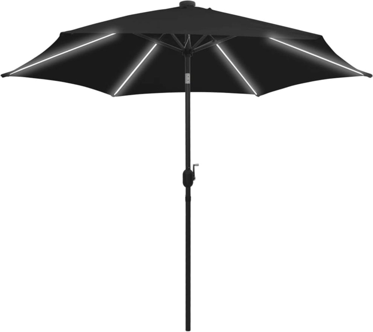 Enhance your outdoor space with a 300cm black parasol featuring LED lights and an aluminum pole from The Living Store.