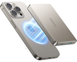 Joyroom 20W Ultra-Slim Metalen Power Bank - Geschikt voor Magsafe - Draadloos - 10000 mAh Inclusief 60W USB-C Kabel - Natural Titanium
