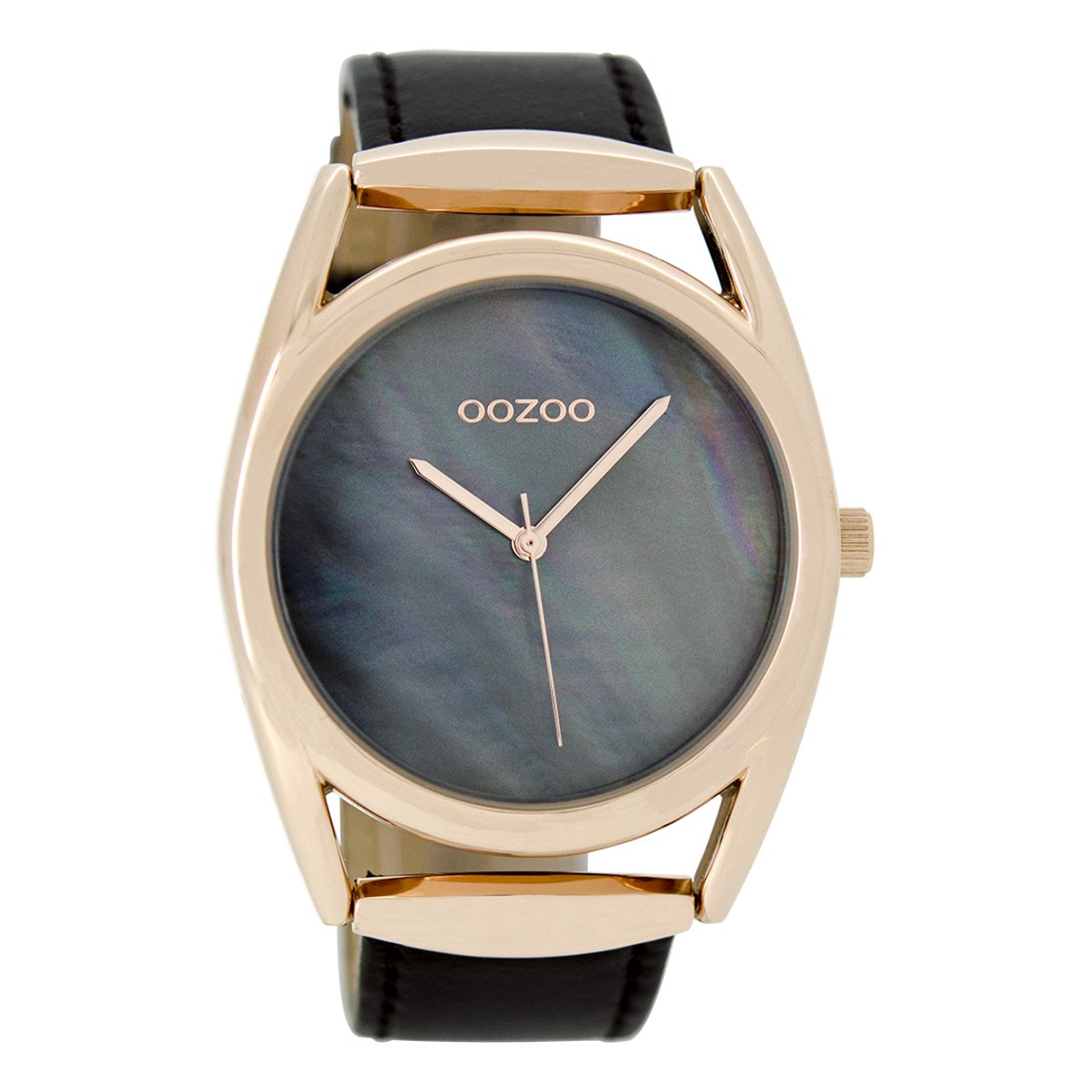 OOZOO Timepieces - Rosé goudkleurige horloge met zwarte leren band - C9169