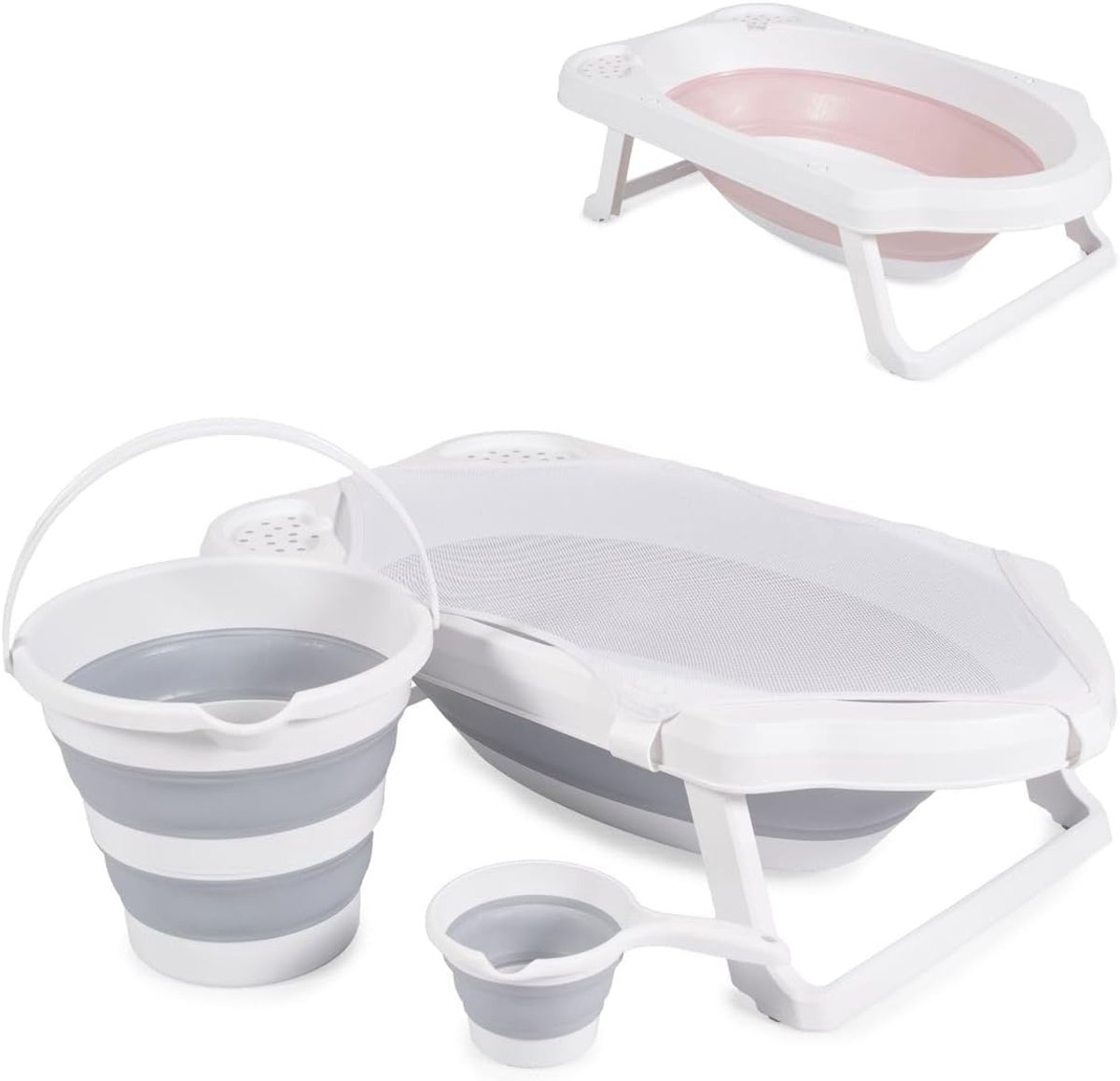 Opvouwbare Badkuipset voor Baby's met Waterafvoer en Opbergvakken - 4-delig