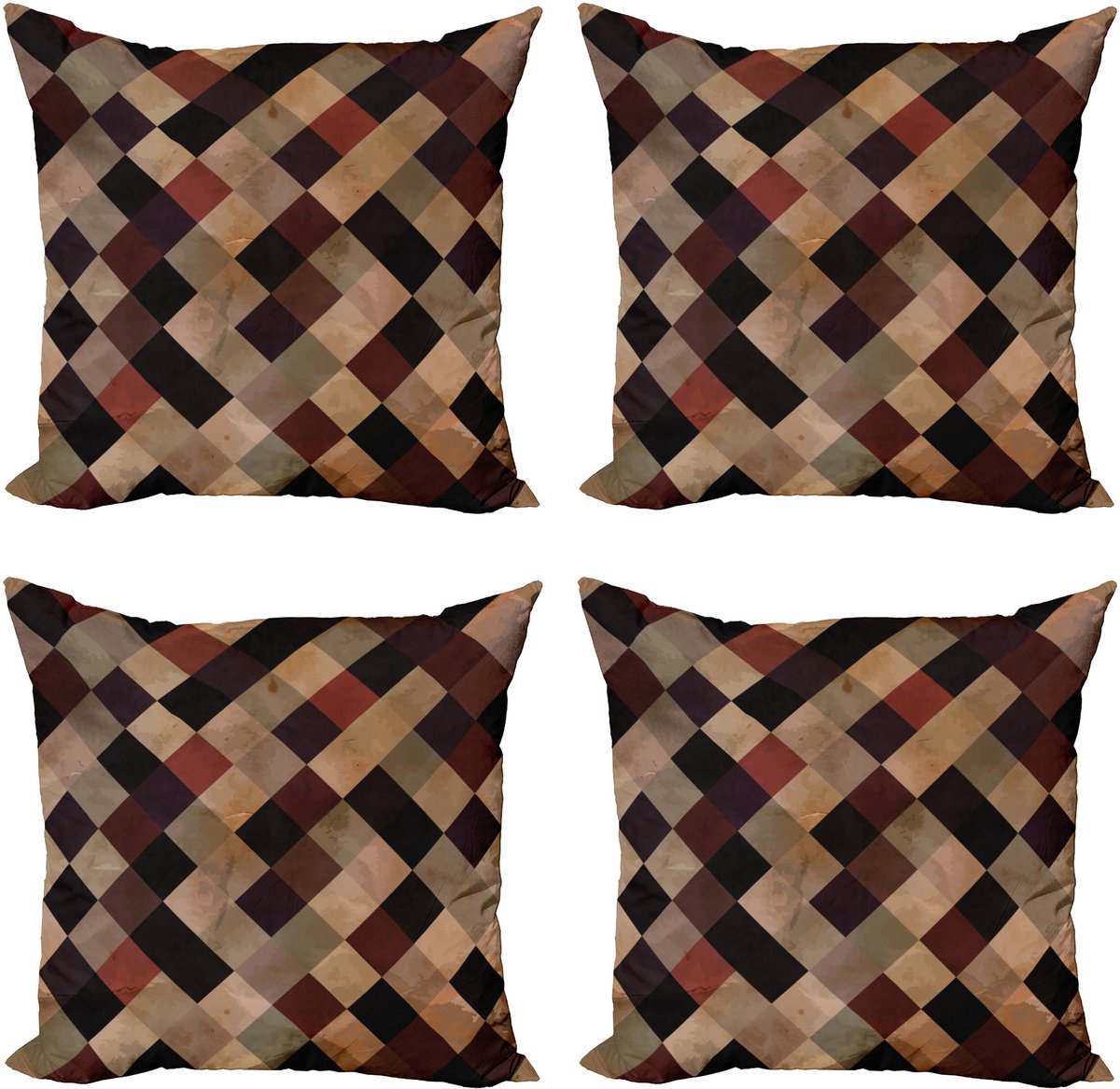 New Bed Grunge Antiek Bruin Getinte Raster Decoratieve Sierkussenhoes Set van 4 voor Bank Slaapkamer Woonkamer, 41cm x 41cm Gedrukte Kussenhoes