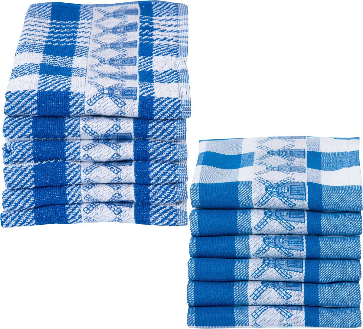 Twentse Damast Theedoeken en keukendoeken set - 6x Theedoeken + 6x Keukendoeken - Katoen - Molen Blauw