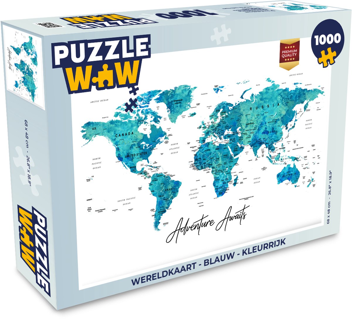 Puzzel Wereldkaart - Blauw - Kleurrijk - Legpuzzel - Puzzel 1000 stukjes volwassenen