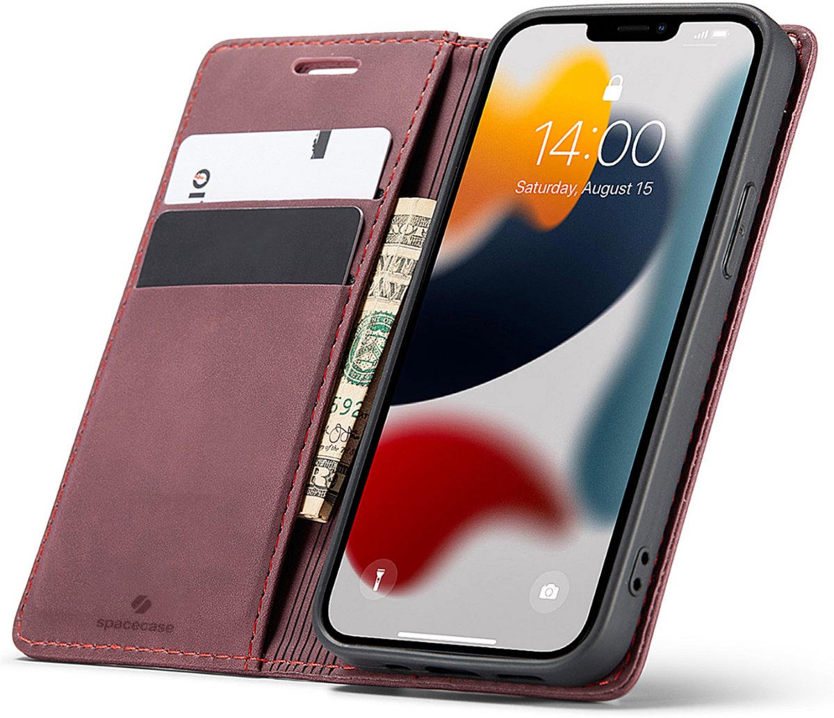 Spacecase Wallet Case Voor Iphone 13 Mini Rood Lederen Hoesje