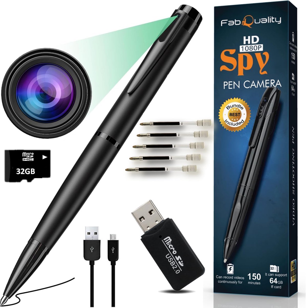 Verborgen Camera Pen - Mini Nanny Cam met 1080P Full HD Video en 32GB Opslag