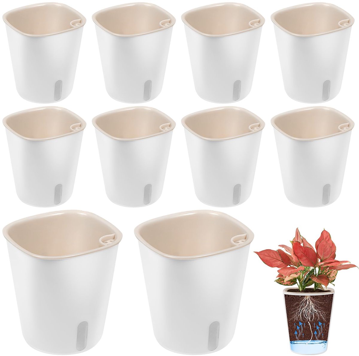 My Ninki ® Innovatieve Zelfbewaterende Bloempotten Set van 10 met Waterniveau Indicator voor Binnengebruik