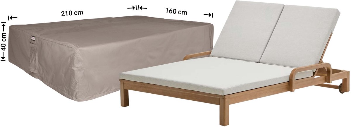 Raffles Covers Beschermhoes ligbed - 210 x 160 H: 40 cm - RSUN210160 - Waterdicht - Ademend - UV-bestendig - Elastisch rijgkoord - Beschermhoes tuinmeubelen Taupe