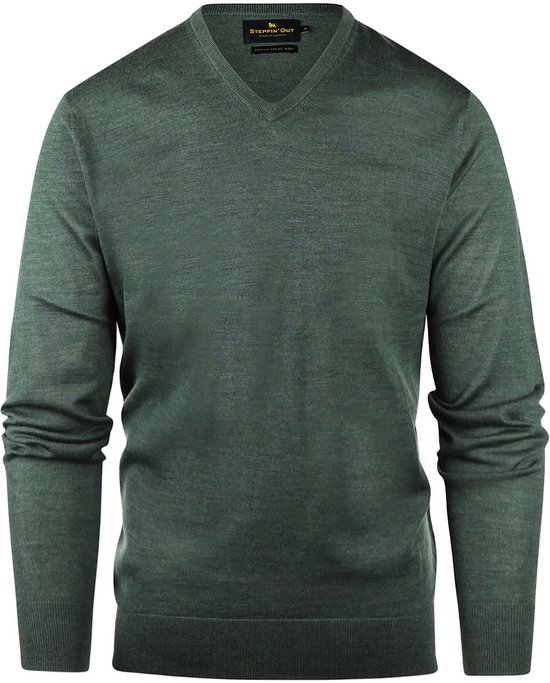 Pull Steppin' Out Col V Laine Mérinos Vert Sage - Taille XL - Homme