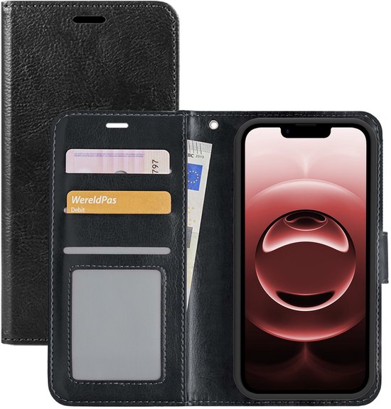 Hoesje - Met Pasjeshouder - Geschikt voor Apple iPhone 16e / 17e - Luxe Bookcase Portemonee - Flip Case - Kunstleer Book Case - Flipcase - Book Cover - Walletcase - Portemonneehoes - Zwart