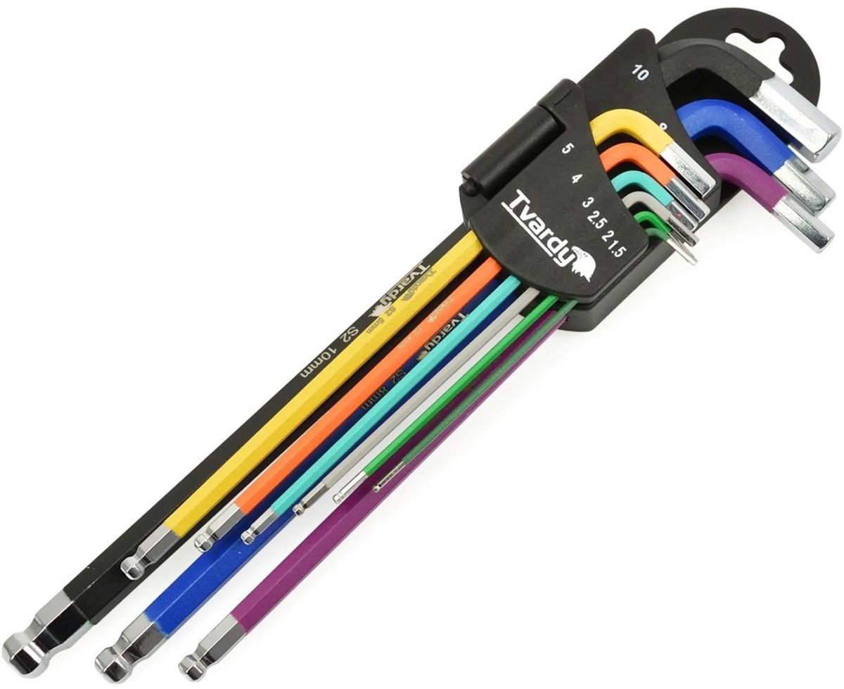 Tvardy 9-delige lange inbussleutelset - S2 staal - Kleurrijk - 1,5-10 mm