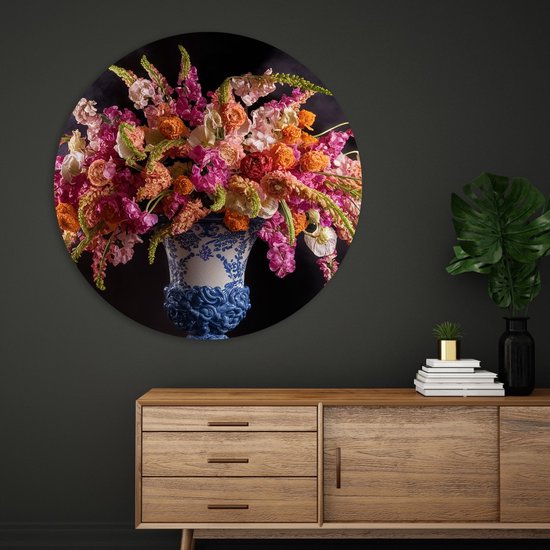 Cercle mural Saammp en bois - Fleurs abstraites dans un vase - Nature - Ø 50 - Cercle mural - Décoration murale Cercle - Décoration murale Salon - Décoration de bureau
