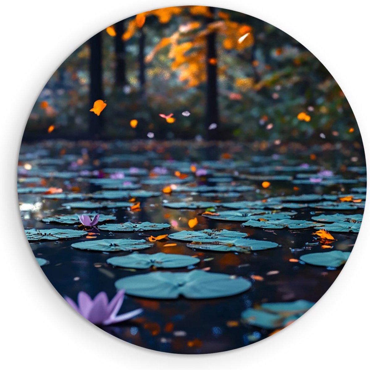 Saammp Forex Muurcirkel - Natuur - Waterlelies - landschap - Ø 40 - Wandcirkel - Wanddecoratie Cirkel - Muurdecoratie Woonkamer - Slaapkamer decoratie - Rond Schilderij