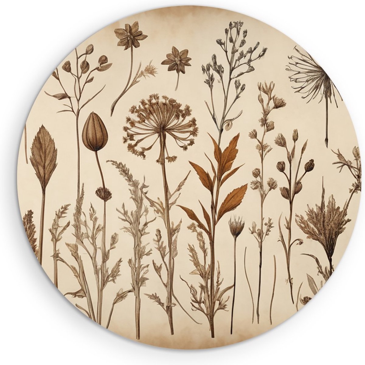 Saammp Muurcirkel Hout - Vintage Bloemen - Abstract - Ø 70 - Wandcirkel - Wanddecoratie Cirkel - Muurdecoratie Woonkamer - Kantoor Decoratie