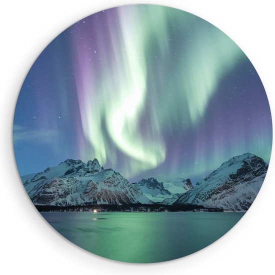 Saammp Muurcirkel Hout - Noorderlicht in ijsland - Landschap - Natuur - Ø 70 - Wandcirkel - Wanddecoratie Cirkel - Muurdecoratie Woonkamer - Slaapkamer decoratie - Rond Schilderij