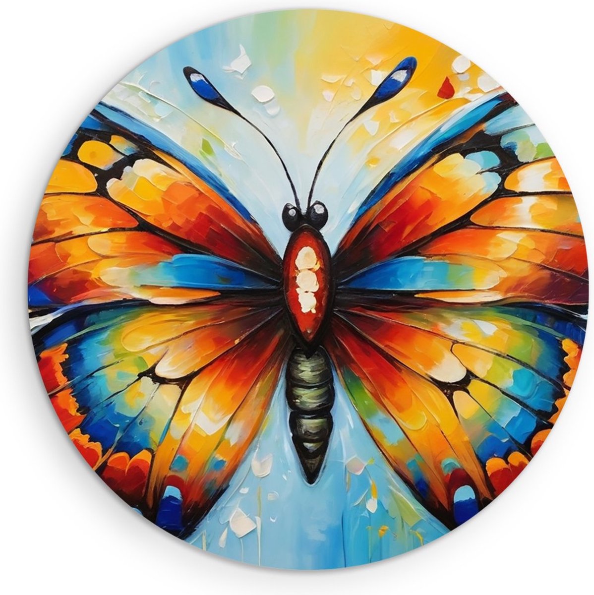 Saammp Muurcirkel Hout - Abstracte Vlinder - Kleurrijk - Dieren - Ø 70 - Wandcirkel - Wanddecoratie Cirkel - muurdecoratie Woonkamer - Slaapkamer decoratie - Rond Schilderij