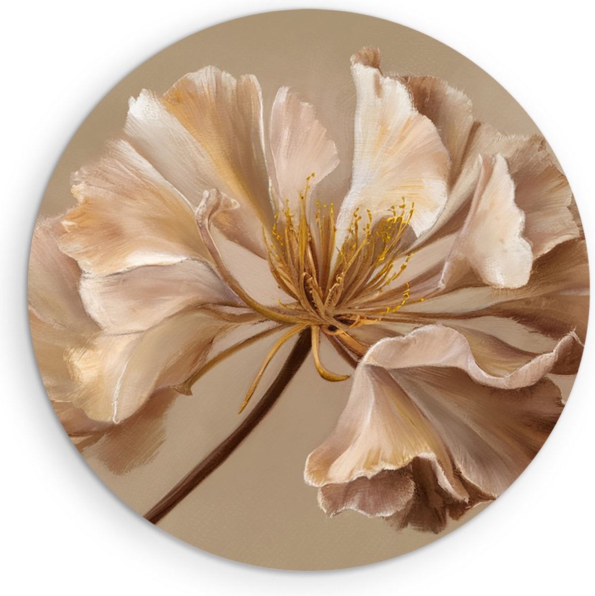 Saammp Forex Muurcirkel - Botanische bloem - beige - Natuur - Abstract - Ø 90 - Wandcirkel - Wanddecoratie Cirkel - Muurdecoratie Woonkamer - Kantoor Decoratie