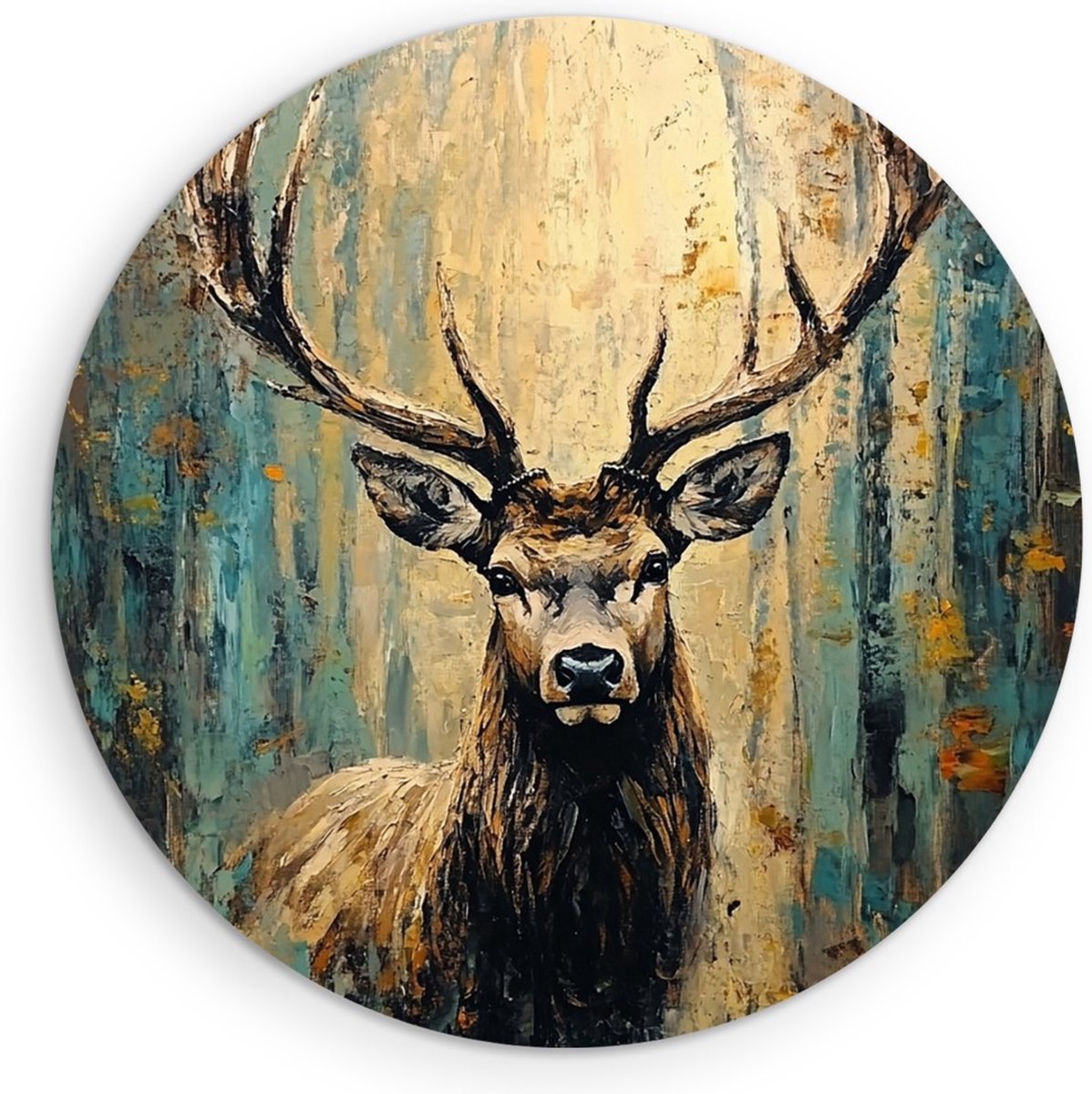 Saammp Forex Muurcirkel - Abstract hert - Oliefverf - Natuur - Dieren - Ø 40 - Wandcirkel - Wanddecoratie Cirkel - Muurdecoratie Woonkamer - Slaapkamer decoratie - Rond Schilderij