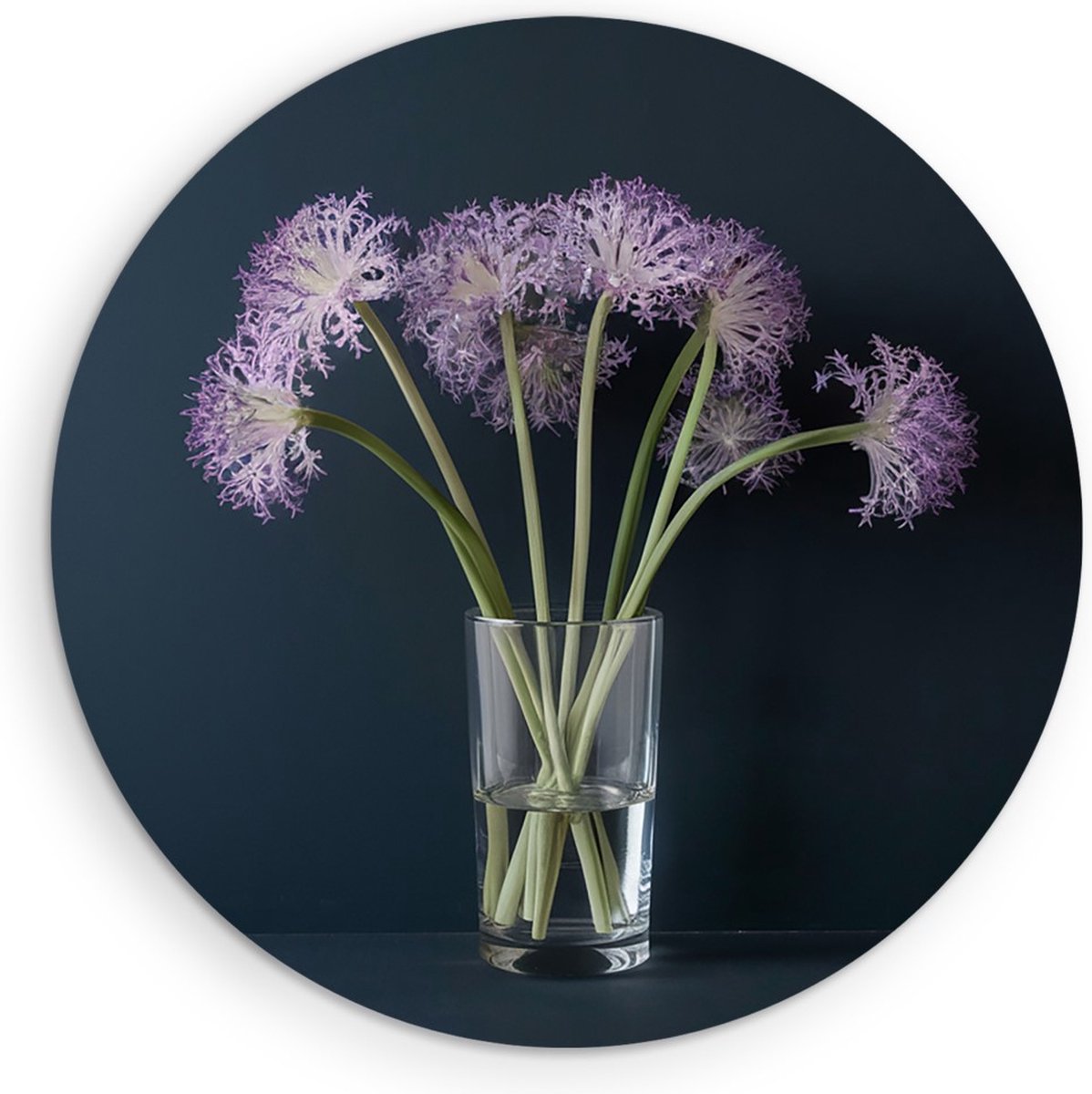 Saammp Muurcirkel Hout - Paarse Bloemen in Vaasje - Natuur - Abstract - Ø 30 - Wandcirkel - Wanddecoratie Cirkel - Muurdecoratie Woonkamer - Kantoor Decoratie