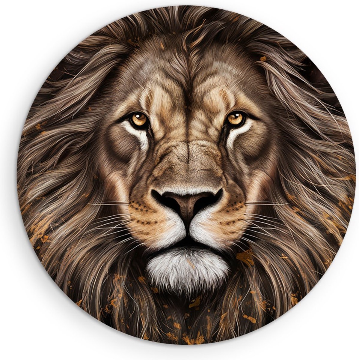 Saammp Forex Muurcirkel - Abstracte Leeuw - Portret - zwart - Dieren - Natuur - Ø 30 - Wandcirkel - Wanddecoratie Cirkel - Muurdecoratie Woonkamer - Slaapkamer decoratie - Rond Schilderij