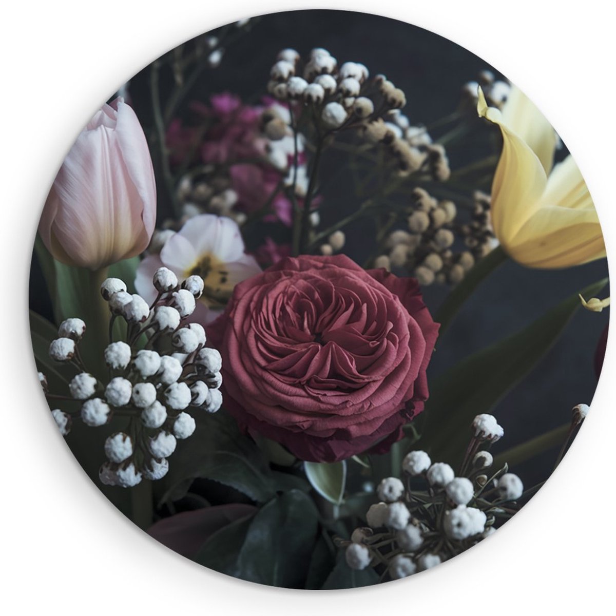 Saammp Muurcirkel Hout - boeket - Bloemen - Abstract - Ø 80 - Wandcirkel - Wanddecoratie Cirkel - Muurdecoratie Woonkamer - Kantoor Decoratie