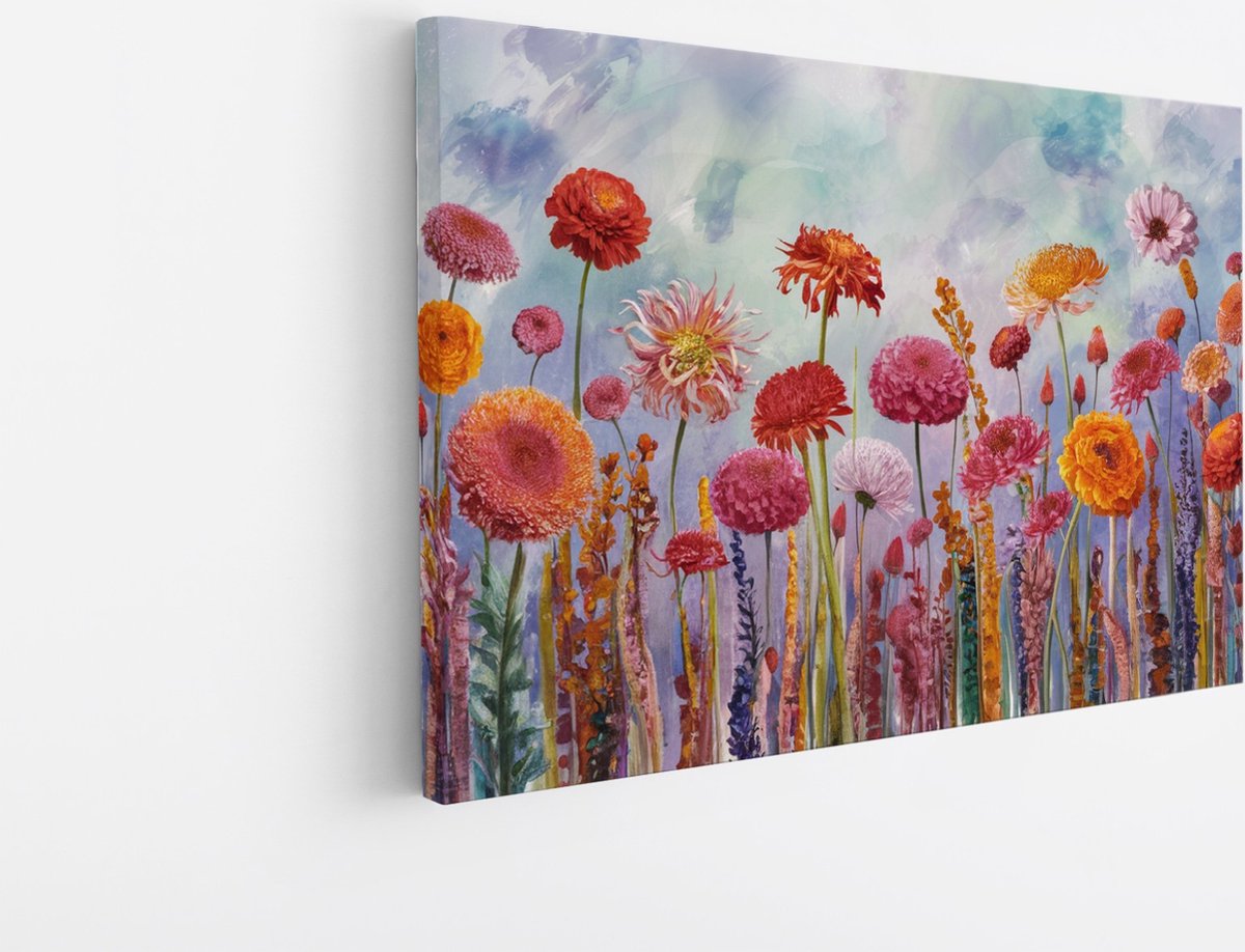 Saammp Canvas Schilderij - Abstract Kleurrijk Bloemlandschap - Abstract - 40x30 - Foto op canvas - Wanddecoratie - Muurdecoratie Woonkamer - Kantoor Decoratie Multicolor