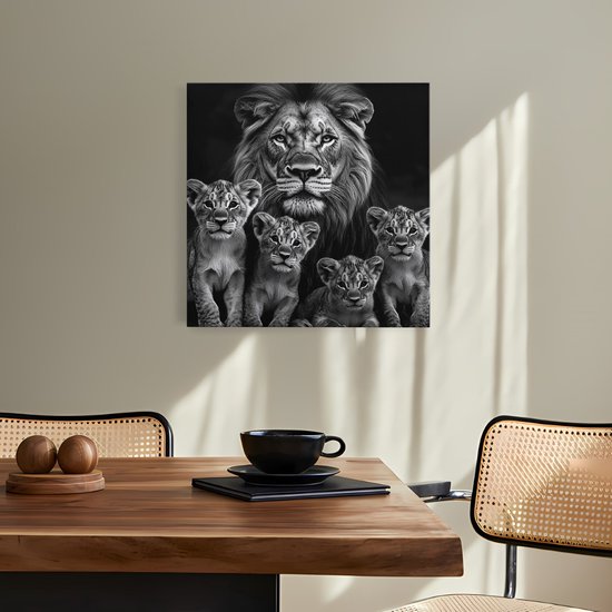 Saammp Canvas Schilderij - Grote Leeuwen familie - Natuur - Dieren - 20x20 - Foto op canvas - Wanddecoratie - Muurdecoratie Woonkamer - Slaapkamer decoratie - Canvas Print