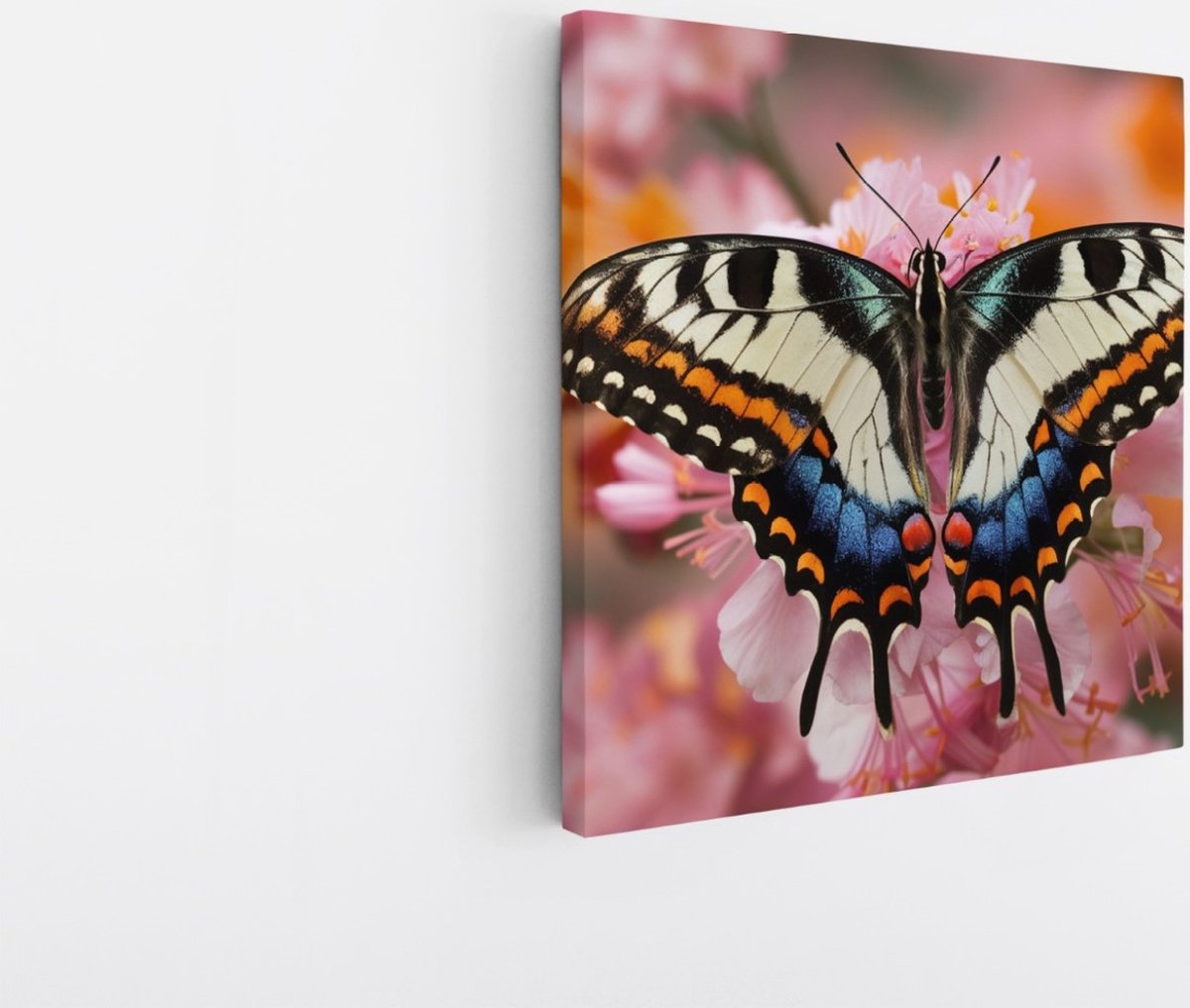 Saammp Canvas Schilderij -Kleurrijke Vlinder - Bloemen - Dieren - 20x20 - Foto op canvas - Wanddecoratie - muurdecoratie Woonkamer - Slaapkamer decoratie - Canvas Print Multicolor
