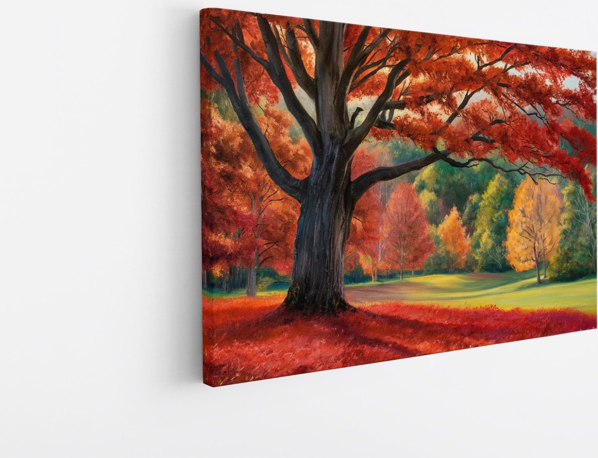 Saammp Canvas Schilderij - Rode herfst boom - Natuur - Bloemen - 90x60 - Foto op canvas - Wanddecoratie - Muurdecoratie Woonkamer - Slaapkamer decoratie - Canvas Print Multicolor