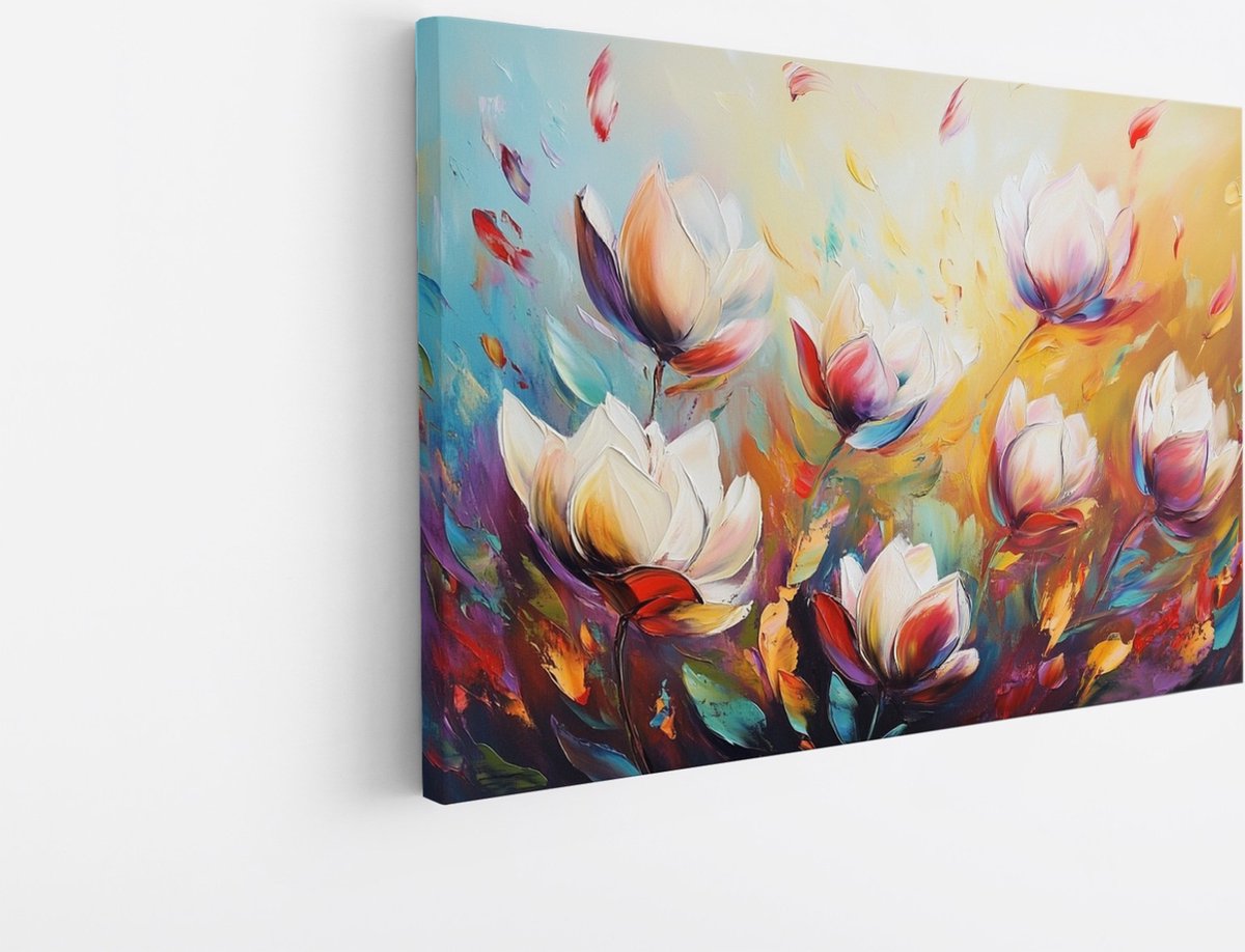 Saammp Canvas Schilderij - Kleurrijke Bloemenveld Kunstwerk - Natuur - Abstract - 90x60 - Foto op canvas - Wanddecoratie - Muurdecoratie Woonkamer - Woonkamer Decoratie Multicolor