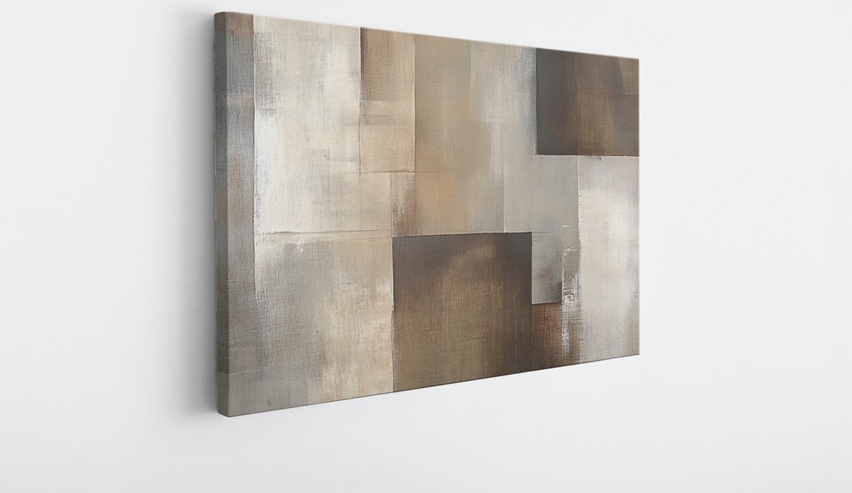 Saammp Canvas Schilderij - Beige - geblokt - vegen - Abstract kunstwerk - 60x40 - Foto op canvas - Wanddecoratie - Muurdecoratie Woonkamer - Slaapkamer decoratie - Canvas Print Multicolor