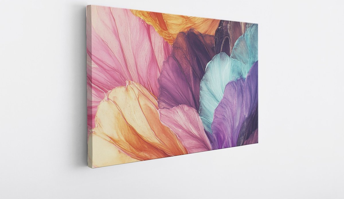Saammp Canvas Schilderij - Blad vormig - Abstract kunstwerk - 100x75 - Foto op canvas - Wanddecoratie - Muurdecoratie Woonkamer - Slaapkamer decoratie - Canvas Print Multicolor