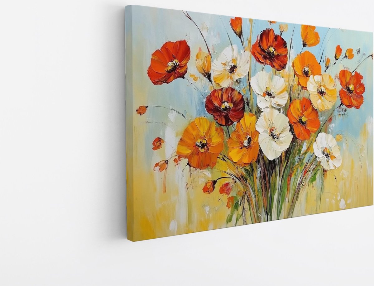 Saammp Canvas Schilderij - Kleurrijk Gekleurde Bloemen - Natuur - Abstract - 150x100 - Foto op canvas - Wanddecoratie - Modern Interieur - Woonkamer Decoratie Multicolor