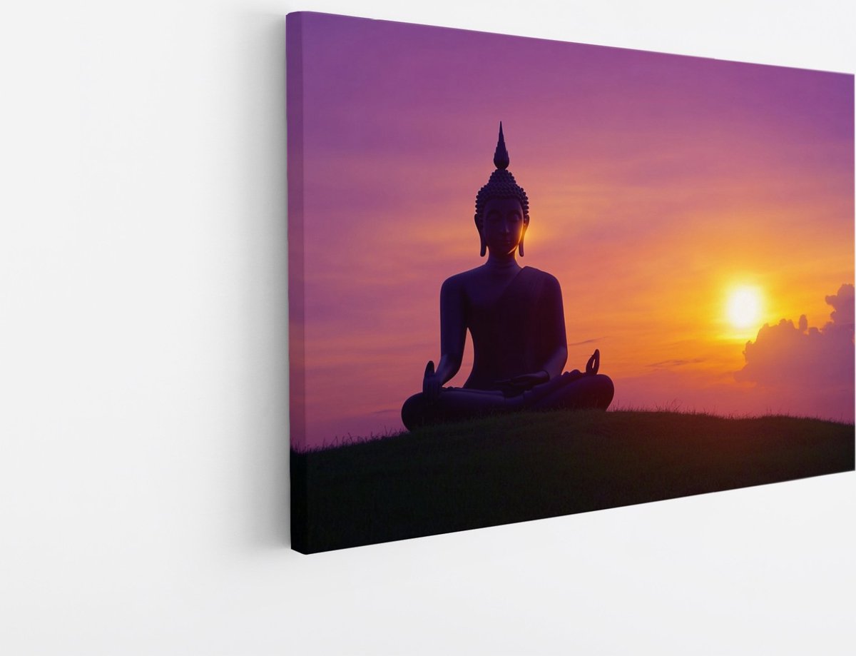 Saammp Canvas Schilderij - Boeddha - Zonsondergang - 45x30 - Foto op canvas - Wanddecoratie - Muurdecoratie Woonkamer - Canvas schilderijen Multicolor